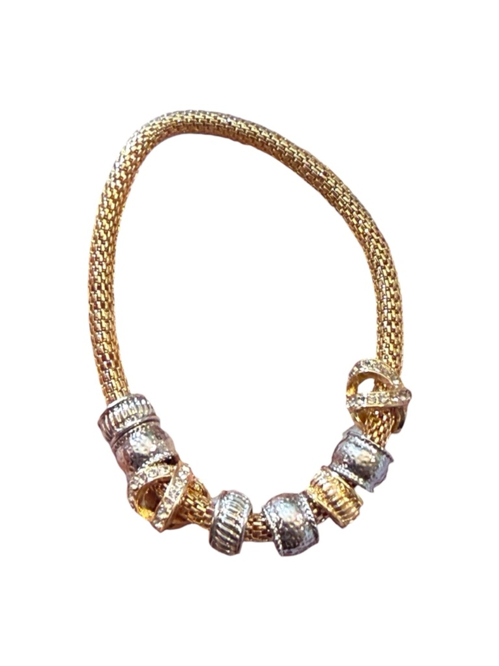 Gold-Tone Elastic Mesh Bracelet with Mixed Metal Beads